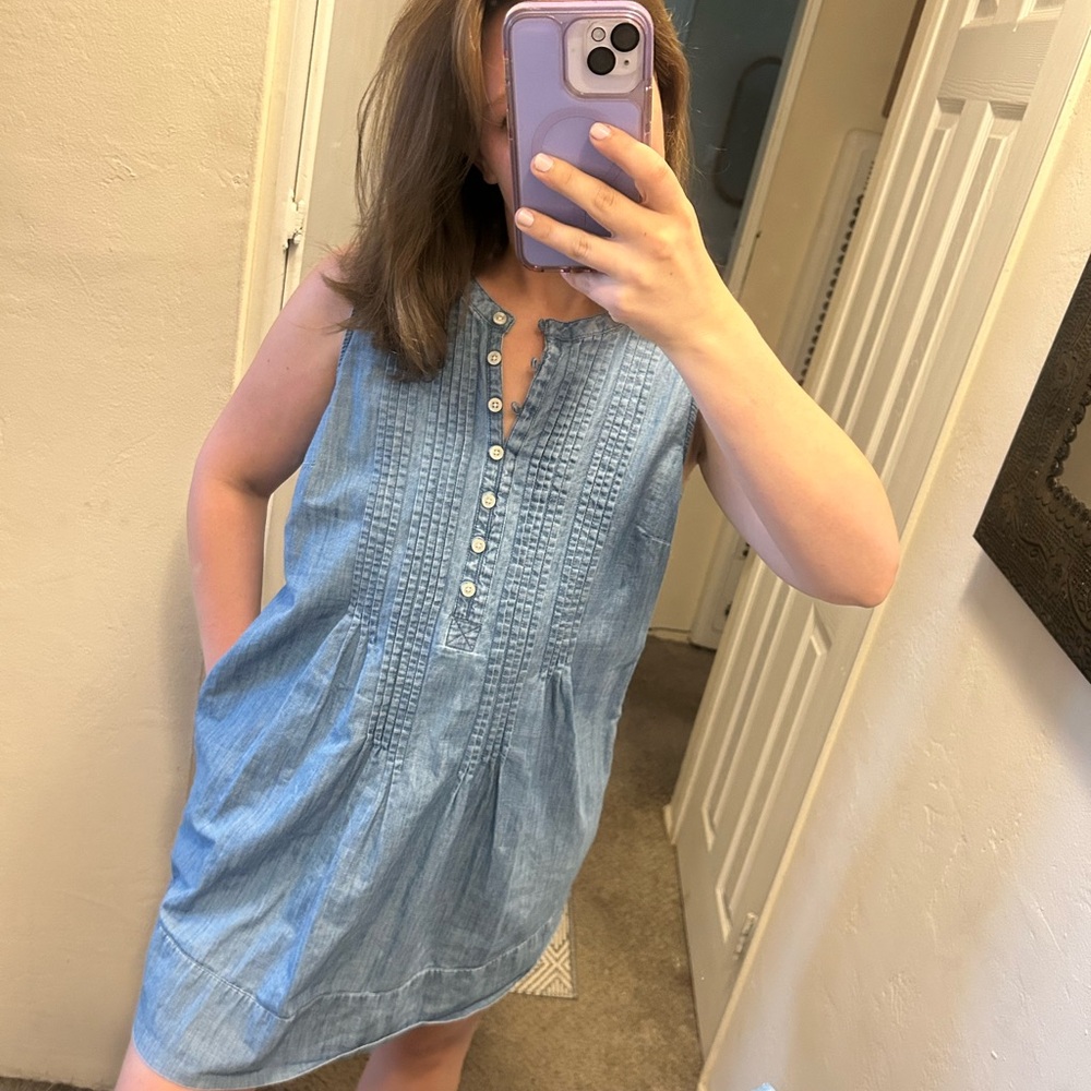 Light Wash Sonoma Button-Front Sleeveless Tunic Dress